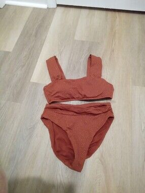 Mynah Size S Rust Colored w/ Gold Texture Dots Two-Piece Bikini Set